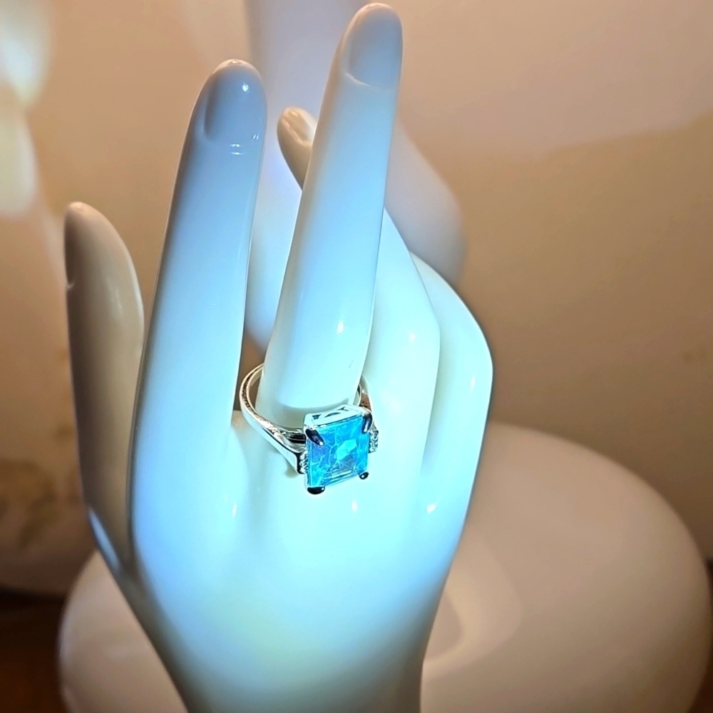 Topaz Silver Plated Artificial Sapphire Ring Women size 10